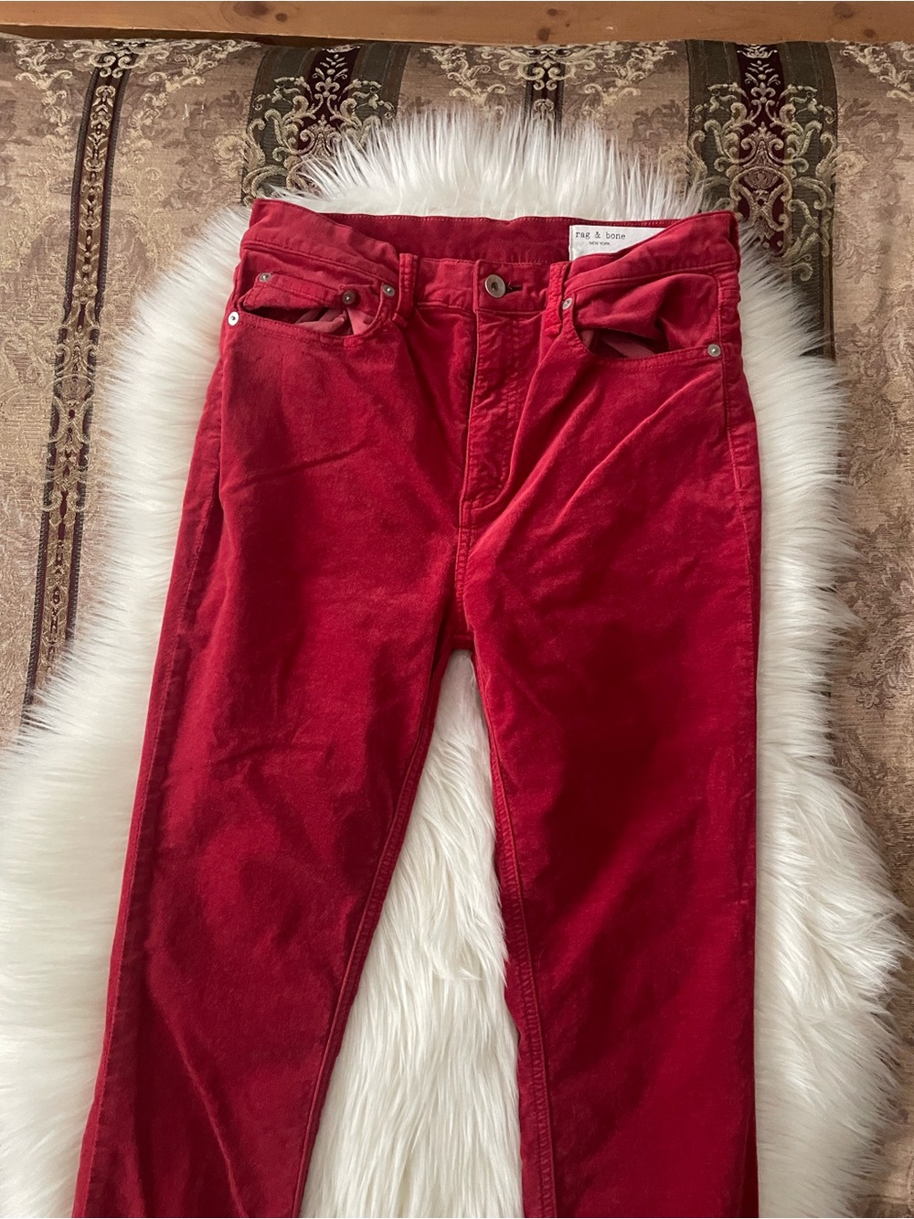 rag & bone Red High-Rise Ankle Skinny Jeans - Picture 9 of 10
